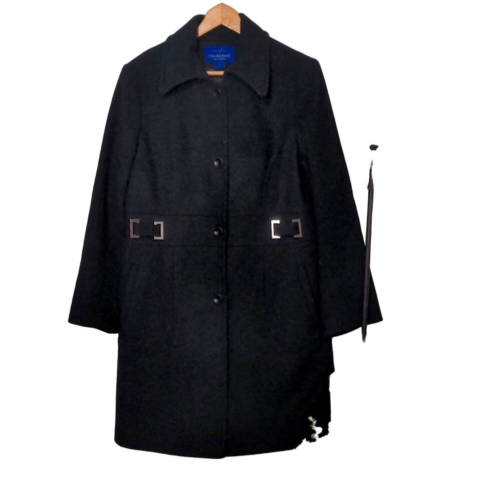 Mackintosh Black‎ wool long line pea coat size L